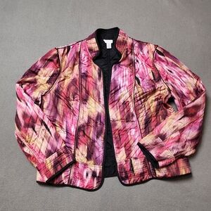 Quilted Chico's jacket Sz 2 Open Front Colotful
